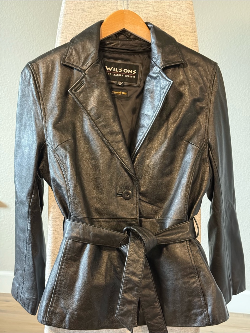 Wilsons The Leather Experts Women's Black Belted Collared Thinsulate Jacket M